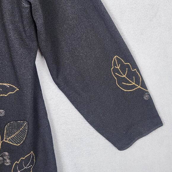 NEWTON TRADING CO Sweater Womens 1X Wool Cardigan Embroidered Leaves Floral - Picture 8 of 10